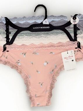 Lucky Brand Women's Floral Lace Trim Thong - Blush Pink (5-Pack)